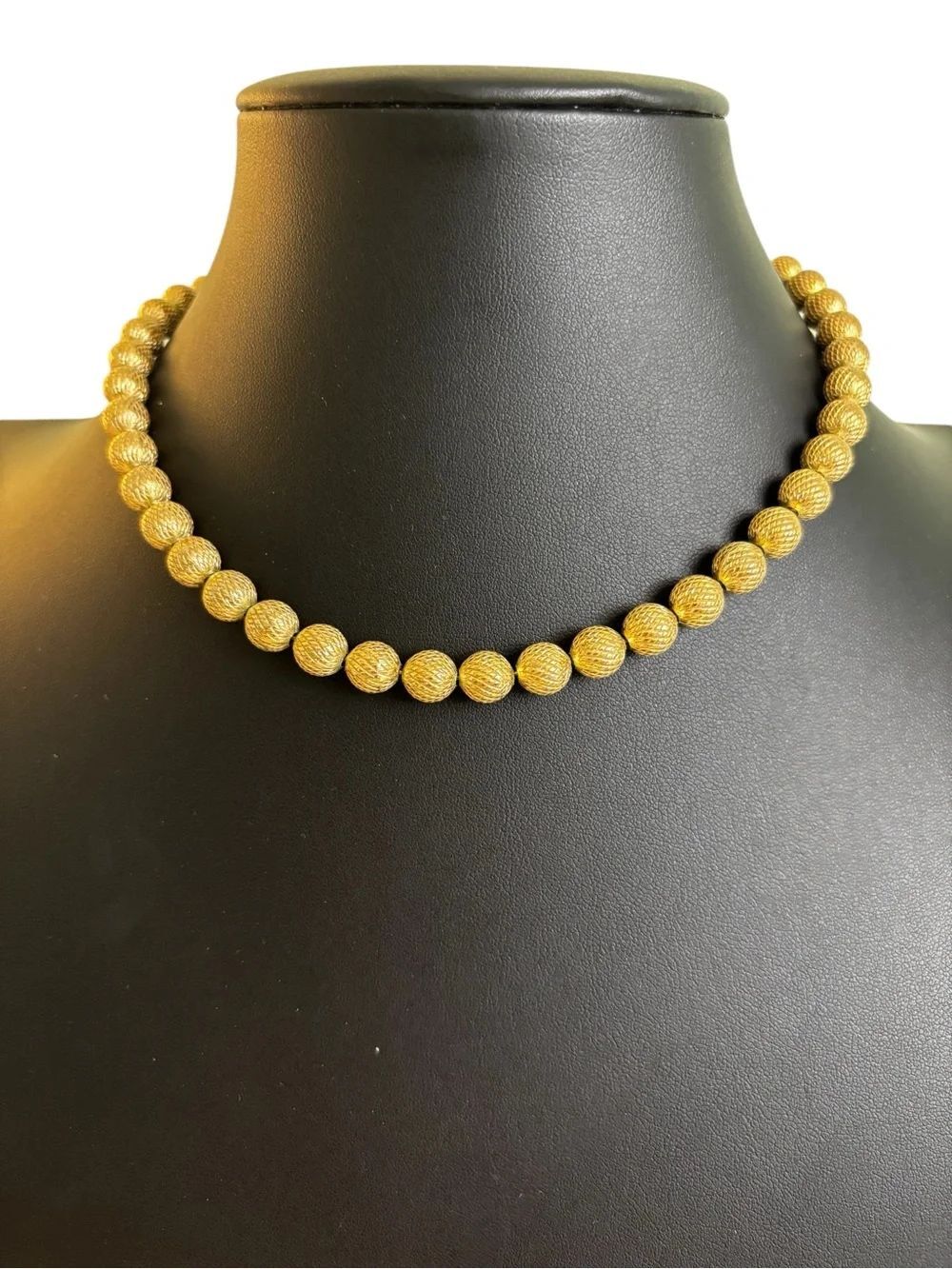 Trifari Gold Tone Classic Single Strand Textured Ball Bead Necklace.